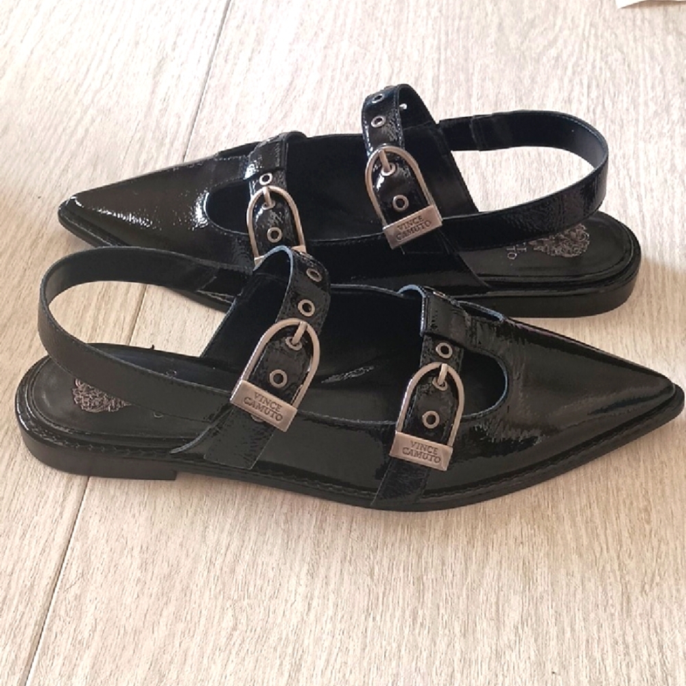 Vince Camuto Black Patent Slingback Flats
